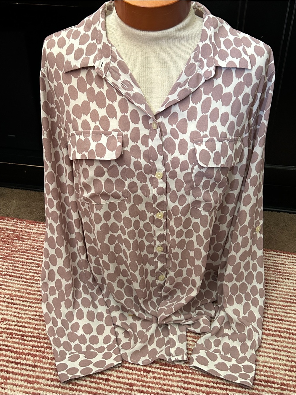 LOFT Mauve Dot Print Button-Front Blouse